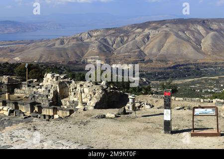 View over the Nymphaeum of Umm Qais town, Jordan, Middle East Stock Photo