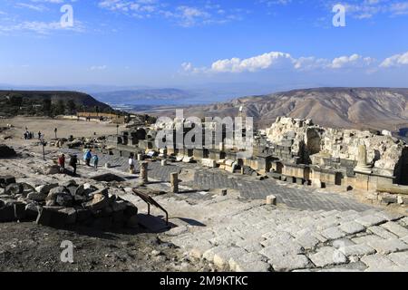 View over the Nymphaeum of Umm Qais town, Jordan, Middle East Stock Photo