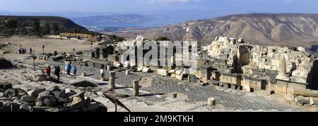 View over the Nymphaeum of Umm Qais town, Jordan, Middle East Stock Photo