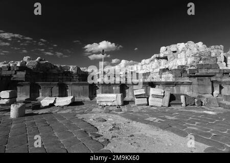 View over the Nymphaeum of Umm Qais town, Jordan, Middle East Stock Photo