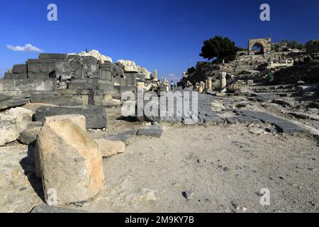 View over the Nymphaeum of Umm Qais town, Jordan, Middle East Stock Photo