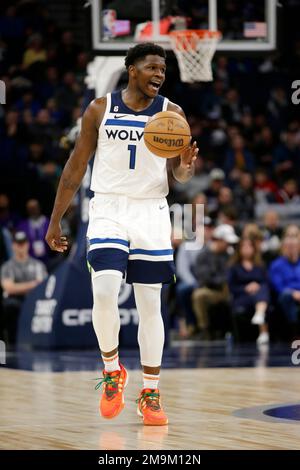 Minnesota Timberwolves guard Anthony Edwards (1) works towards the ...