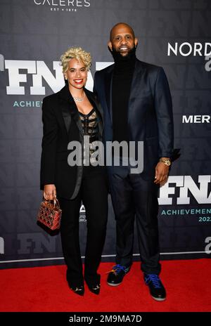 CC Sabathia, right, and wife Amber Sabathia attend the 36th annual Footwear  News Achievement Awards at Cipriani South Street on Wednesday, Nov. 30,  2022, in New York. (Photo by Evan Agostini/Invision/AP Stock