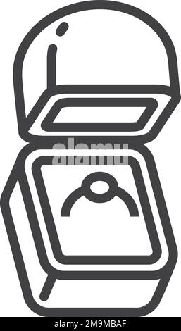 Diamond ring in open box. Proposal linear icon Stock Vector