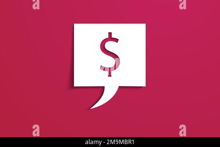 Speech bubble with US dollar currency symbol, paper cut technique. Vector illustration. Viva Magenta. Stock Vector