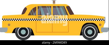 Retro taxi car with checkered pattern. Yellow cab Stock Vector