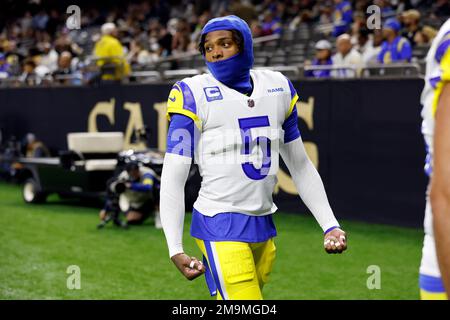 Los Angeles Rams cornerback Jalen Ramsey (5) during an NFL football game  against the Arizona Cardinals, Sunday, Oct. 3, 2021, in Inglewood, Calif.  The Arizona Cardinals defeated the Los Angeles Rams 37-20. (