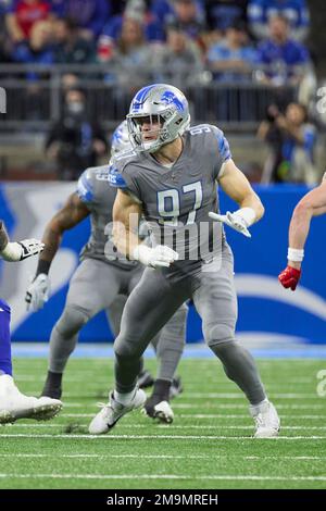 January 8, 2023: Detroit Lions defensive end Aidan Hutchinson (97) sacks  Green Bay Packers quarterback Aaron Rodgers (12) during a football game in  Green Bay, Wisconsin. Kirsten Schmitt/Cal Sport Media/Sipa USA(Credit  Image: ©