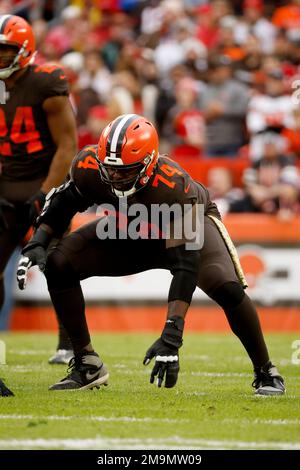 Cleveland Browns offensive tackle Chris Hubbard (74) looks to make a block  during an NFL football game against the Indianapolis Colts, Sunday, Oct.  11, 2020, in Cleveland. (AP Photo/Kirk Irwin Stock Photo - Alamy