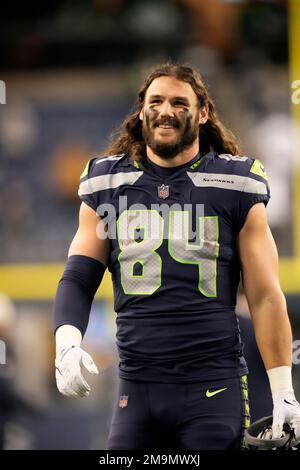 Los Angeles, California, USA. 23rd Oct, 2022. Seattle Seahawks tight end  Colby Parkinson (84) warms up prior to an NFL football game against the Los  Angeles Chargers, Saturday, Oct. 23, 2022, in