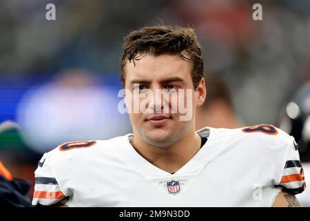 Chicago Bears guard Dieter Eiselen (60) Chicago Bears wide receiver Ihmir  Smith-Marsette (17) before their game against the Green Bay Packers Sunday,  Sept. 18, 2022, in Green Bay, Wis. (AP Photo/Jeffrey Phelps