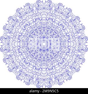 Abstract stroke blue pattern in orient style mandala on transparent background Stock Vector