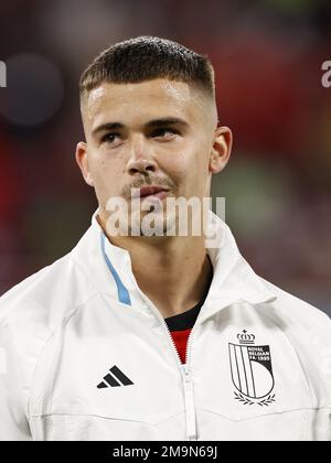 AL-RAYYAN - Leander Dendoncker of Belgium during the FIFA World Cup Qatar 2022 group F match between Belgium and Canada at Ahmad Bin Ali Stadium on November 23, 2022 in Al-Rayyan, Qatar. AP | Dutch Height | MAURICE OF STONE Stock Photo