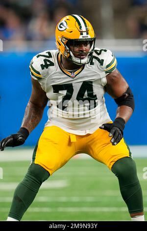 Green Bay Packers center Josh Myers (71) plays against the Detroit Lions  during an NFL football game in Detroit, Sunday, Nov. 6, 2022. (AP  Photo/Paul Sancya Stock Photo - Alamy