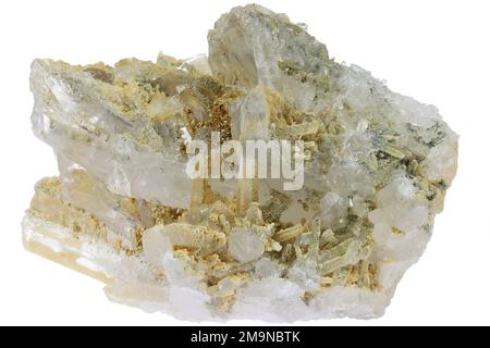 native gold on clear quartz from Eagle Mine, Colorado isolated on white background Stock Photo