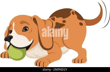 Playful dog with ball in mouth. Funny cartoon puppy Stock Vector