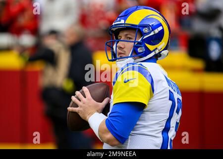 Los Angeles Rams quarterback John Wolford (13) throws during a NFL preseason  game against the Houston Texans, Friday, August 19, 2022, at SoFi Stadium  Stock Photo - Alamy