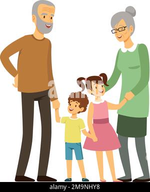 Grandparents laughing with boy and girl. Happy family together Stock Vector