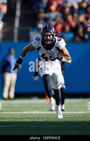 Denver Broncos inside linebacker Justin Strnad (40) against the Las Vegas  Raiders during an NFL football game, Sunday, Oct. 17, 2021, in Denver. The  Raiders won 34-24. (AP Photo/Jack Dempsey Stock Photo - Alamy