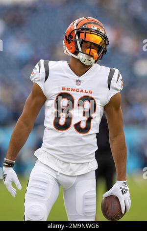 Cincinnati Bengals wide receiver Tyler Boyd (83) lines up for the play  during an NFL wild-card playoff football game against the Las Vegas  Raiders, Saturday, Jan. 15, 2022, in Cincinnati. (AP Photo/Emilee