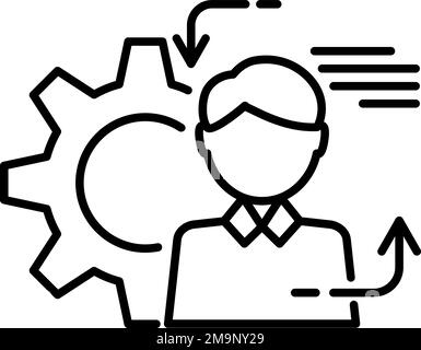 Doing, gear, human vector icon on transparent background. Outline Doing, gear, human vector icon Stock Vector