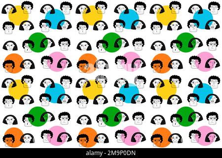 Couple in love pattern. Guy and girl face Stock Vector