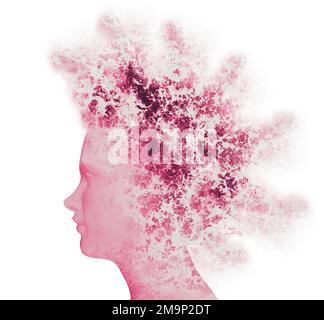 Face seen from the side. Brain problems. Degenerative disease. Bipolar disorder, illness, concept, double personality, schizophrenia. Thoughts Stock Photo