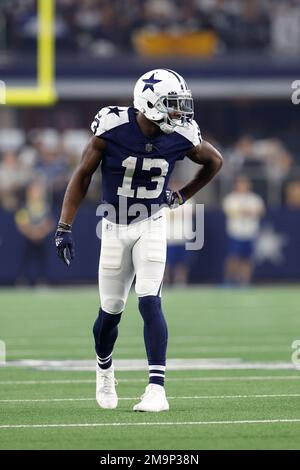 Dallas Cowboys wide receiver Michael Gallup (13) runs a pass route during  an NFL football game against the New York Giants on Thursday, November 24,  2022, in Arlington, Texas. (AP Photo/Matt Patterson