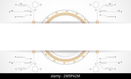 white grey circle technology background abstract. technology with line digital color grey, orange, dot, hi-tech, vector. circle technological for web Stock Vector