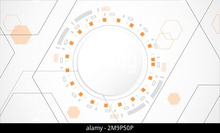white grey circle technology background abstract. technology with line digital color grey, orange, dot, hi-tech, vector. circle technological for web Stock Vector