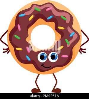 Funny donut character. Cratoon happy pastry mascot Stock Vector