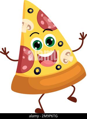 Pizza slice mascot. Fast food funny character Stock Vector