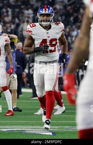 New York Giants linebacker Tomon Fox (49) runs one the field prior to an  NFL Football game in Arlington, Texas, Thursday, Nov. 24, 2022. (AP  Photo/Michael Ainsworth Stock Photo - Alamy