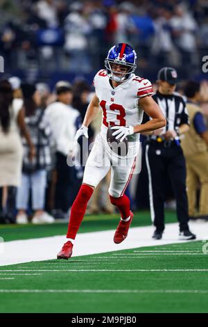 New York Giants wide receiver David Sills V (13) is seen before an NFL  football game against the Dallas Cowboys, Thursday, Nov. 24, 2022, in  Arlington, Texas. Dallas won 28-20. (AP Photo/Brandon