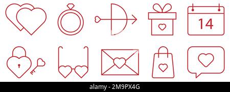 Set of red valentine's day icons. Vector illustration Stock Vector