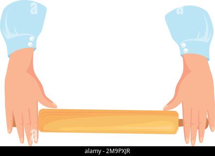 Hands with rolling pin. Dough preparation cartoon icon isolated on white background Stock Vector