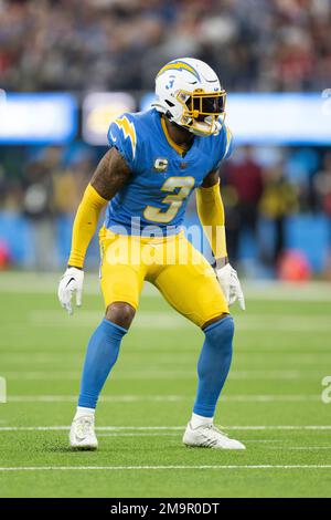 Los Angeles Chargers safety Derwin James Jr. (3) in action during an NFL  football game against the Las Vegas Raiders, Sunday, September 11, 2022 in  Inglewood, Calif. The Chargers defeated the Raiders