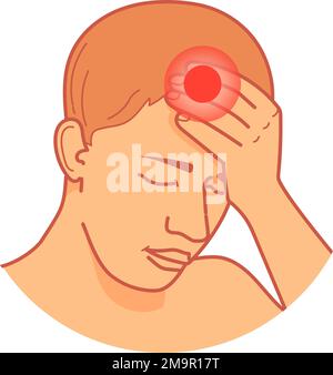 Headache round icon. Cartoon migraine. Head pain isolated on white background Stock Vector