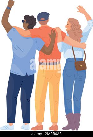 Friend hug rear view. People together. Teamwork concept isolated on white background Stock Vector