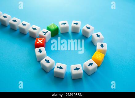 Make an ethical decision to achieve the target. Moral choice for same outcome. Regardless of the decision, accomplish the goal and successfully comple Stock Photo