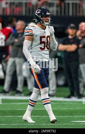 Chicago Bears linebacker Sterling Weatherford (50) walks off the field  following an NFL football game against the New England Patriots, Monday,  Oct. 24, 2022, in Foxborough, Mass. (AP Photo/Stew Milne Stock Photo - Alamy