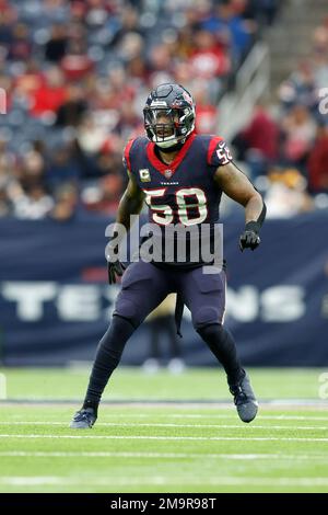 Houston Texans linebacker Christian Harris (48) looks to defend