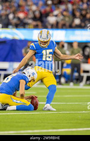 Los Angeles Chargers place kicker Cameron Dicker (15) kicks during an NFL  football game against the San Francisco 49ers, Sunday, Nov.13, 2022, in  Santa Clara, Calif. (AP Photo/Scot Tucker Stock Photo - Alamy