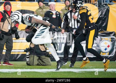 Pittsburgh Steelers cornerback Levi Wallace (29) pushes Cincinnati