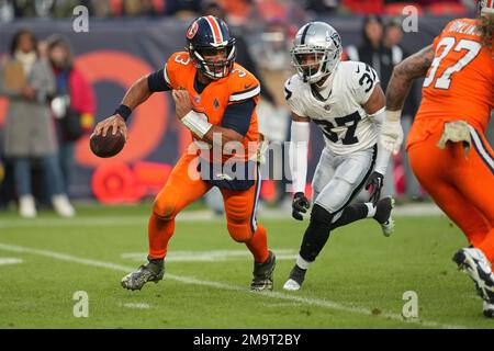 Las Vegas Raiders linebacker Jayon Brown (50) in the first half of an NFL  football game Sunday, Nov. 20, 2022, in Denver. (AP Photo/David Zalubowski  Stock Photo - Alamy