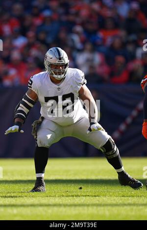 Las Vegas Raiders guard Jermaine Eluemunor (72) lines up against the  Indianapolis Colts during the first half of an NFL football game, Sunday, Nov  13, 2022, in Las Vegas. (AP Photo/Rick Scuteri