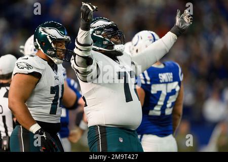 Philadelphia Eagles defensive tackle Linval Joseph (72) takes the field for  player introduction prior to the NFL football game against the Tennessee  Titans, Sunday, Dec. 4, 2022, in Philadelphia. (AP Photo/Chris Szagola