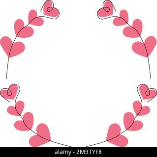 Abstract bright frame from one line drawing with hearts in trendy shades. Happy Valentines day. Isolate. Design for greeting or invitations cards. Good for poster, banner, brochure, price or label. EPS Stock Vector