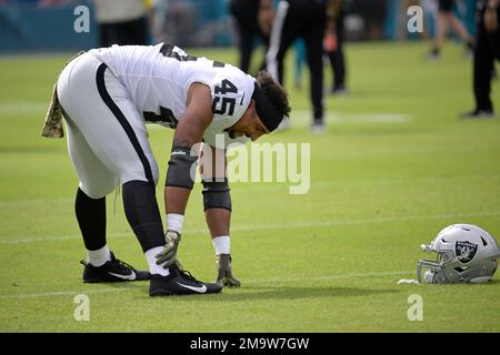 Las Vegas Raiders fullback Jakob Johnson (45) leaves the field against the  Indianapolis Colts during the