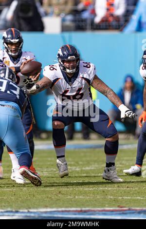 Denver Broncos guard Dalton Risner (66) on the field before the start of an  NFL football game against the Los Angeles Chargers, Sunday, January 2, 2022  in Inglewood, Calif. The Chargers defeated